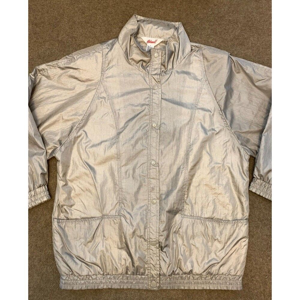 Haband Jacket Womans L Crinkle Nylon Snap Windbreaker Cotton Lined 80s Vintage